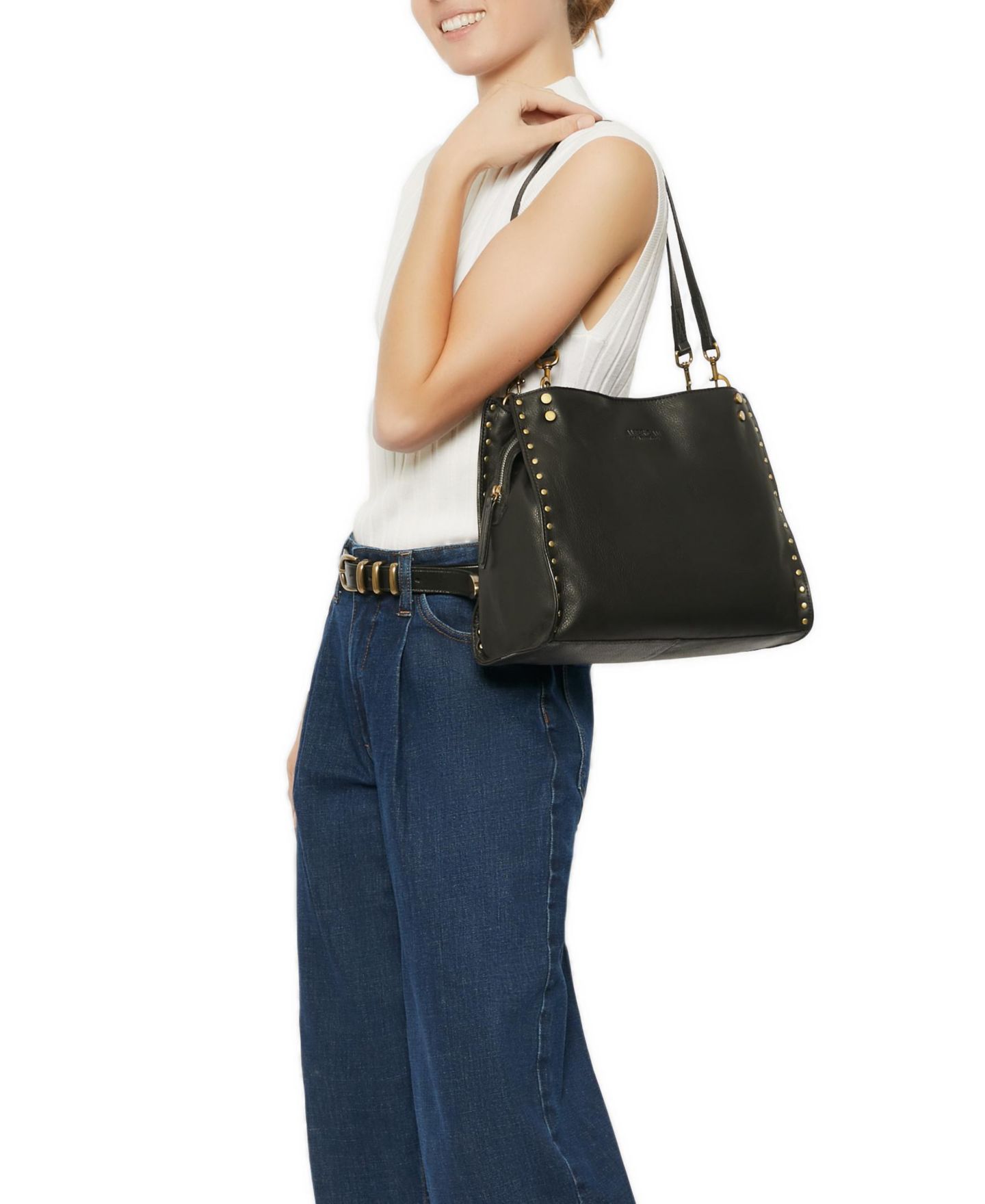 Женская сумка American Leather Co. Lenox Studded Triple Entry Satchel, цвет: Чёрный — фото 3