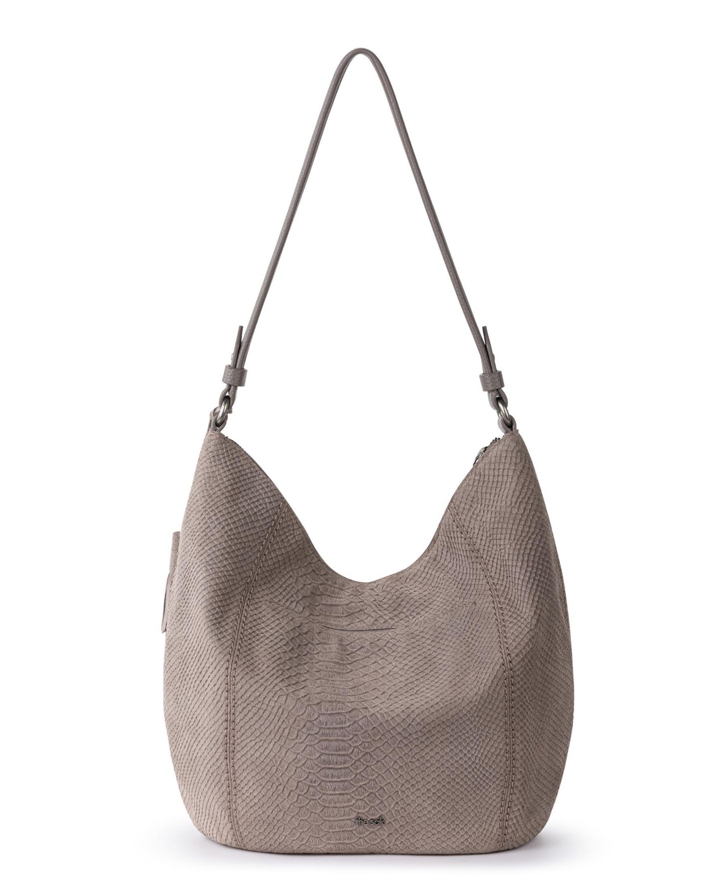 Женская сумка The Sak Sequoia Croco Embossed Suede Medium Hobo, цвет: Серо-бежевый замшевый — фото 2
