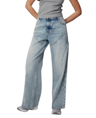 Women's Suture Wide-Leg Mid-Rise Seam-Line Detail Jeans