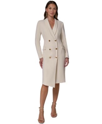 Women's Double-Breasted Shawl Collar Asymmetric-Front-Hem Blazer Dress