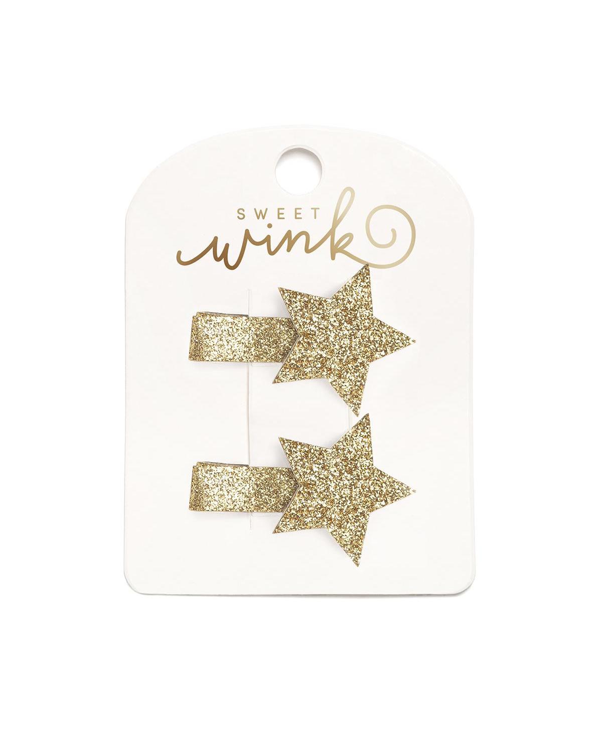 Sweet Wink Girls' Star Christmas Glitter Hair Clips, 2-Piece Set - Gold