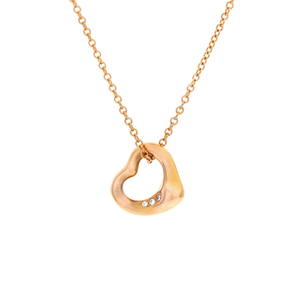 Pre-Owned Tiffany & Co Elsa Peretti Open Heart 3 Diamonds Pendant Necklace