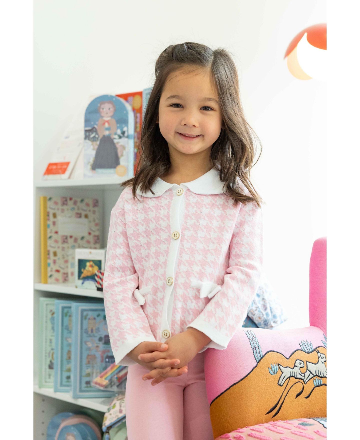 Florence Eiseman Toddler Girls' 2T-5T Houndstooth Cardigan and Leggings, 2-Piece Set, цвет: Розовый / Белый — фото 3
