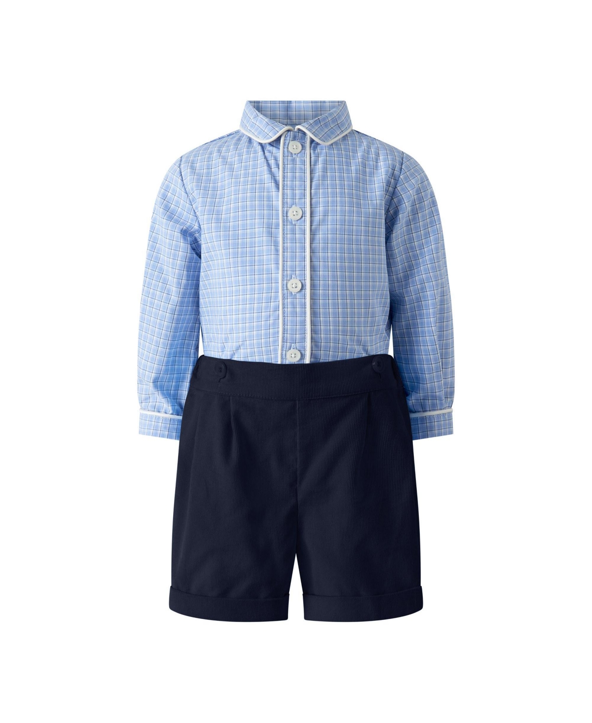 Rachel Riley Toddler Boys' 2T-5T Long Sleeve Check Shirt and Short Set