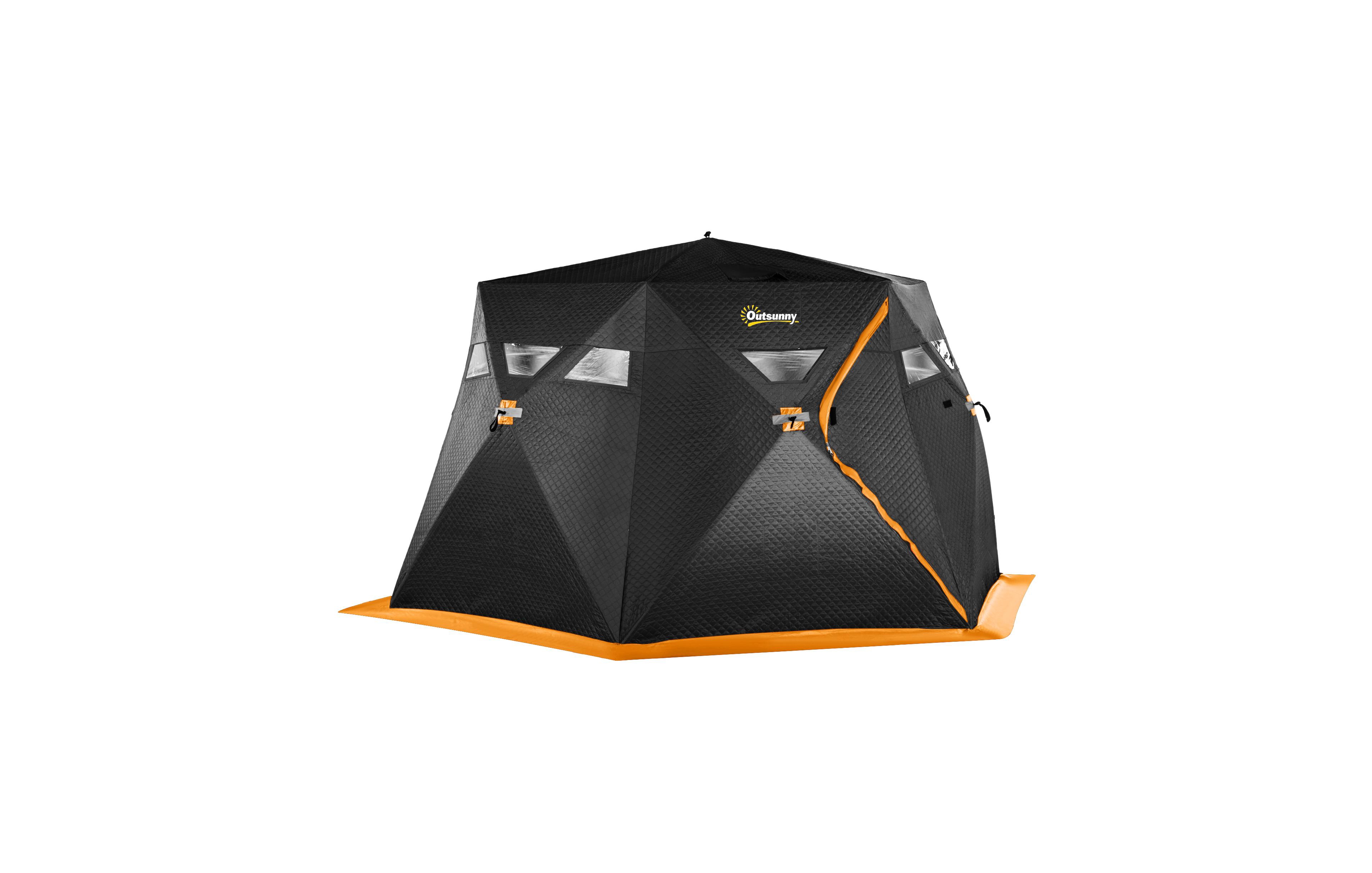 Outsunny 4 Person Insulated Ice Fishing Shelter 360-Degree View, Pop-Up Portable Ice Fishing Tent with Carry Bag, Two Doors and Anchors for Low-Temp