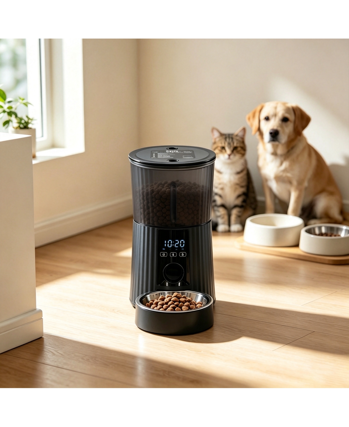 Zeny 4L Smart Automatic Pet Feeder, App Control Timed Dispenser with Voice Recorder for Cats and Dogs - Black