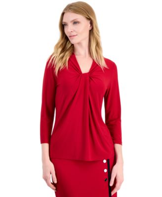 Women's 3/4-Sleeve Knot Neck Jersey Knit Top