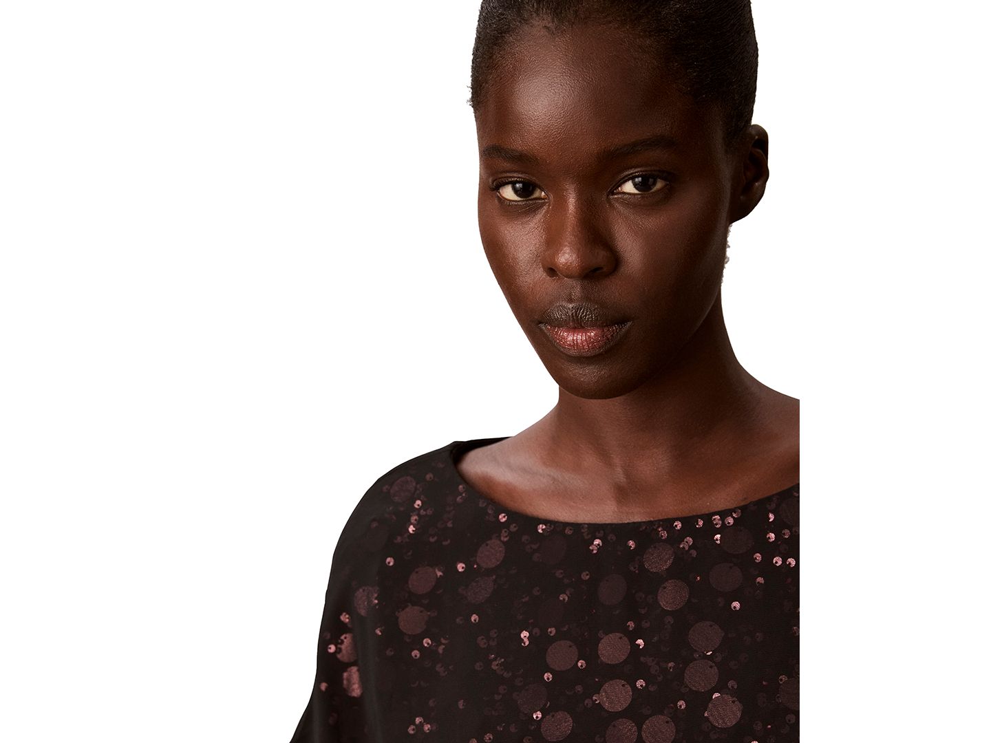 Женская блузка Calvin Klein Sequin Sheer Boat-Neck, цвет: Выцветший орхидея / Чёрный — фото 9