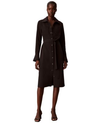 Petite Snap-Front Long-Sleeve Midi Dress
