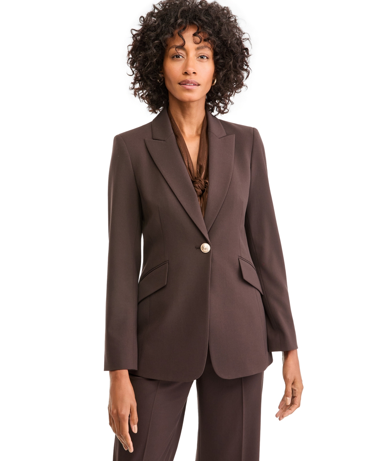 Tahari Petite One-Button Peak Lapel Stretch Blazer