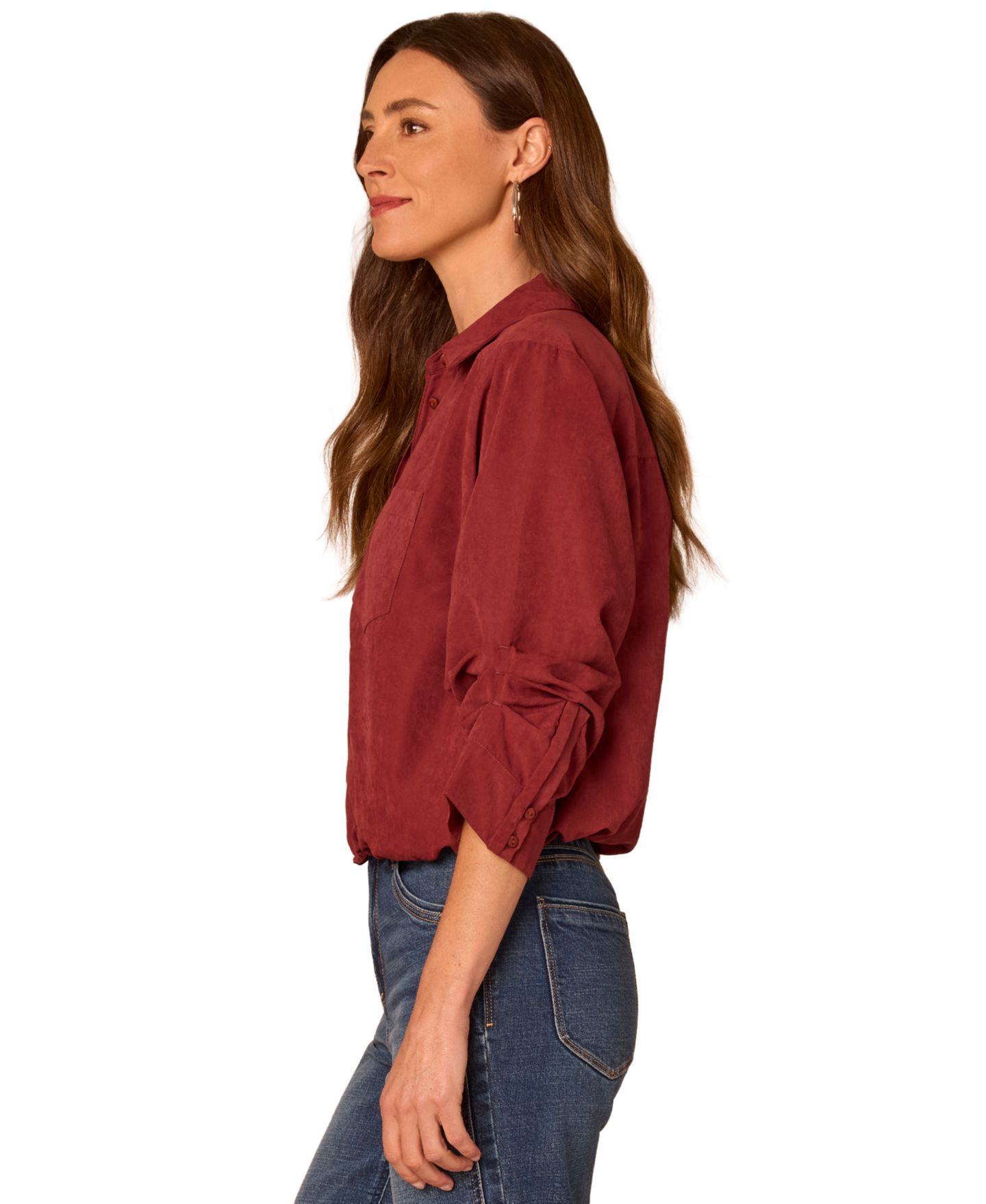 Женская рубашка Democracy Petite Ruched-Sleeve Bubble-Hem, цвет: Сливочный — фото 3