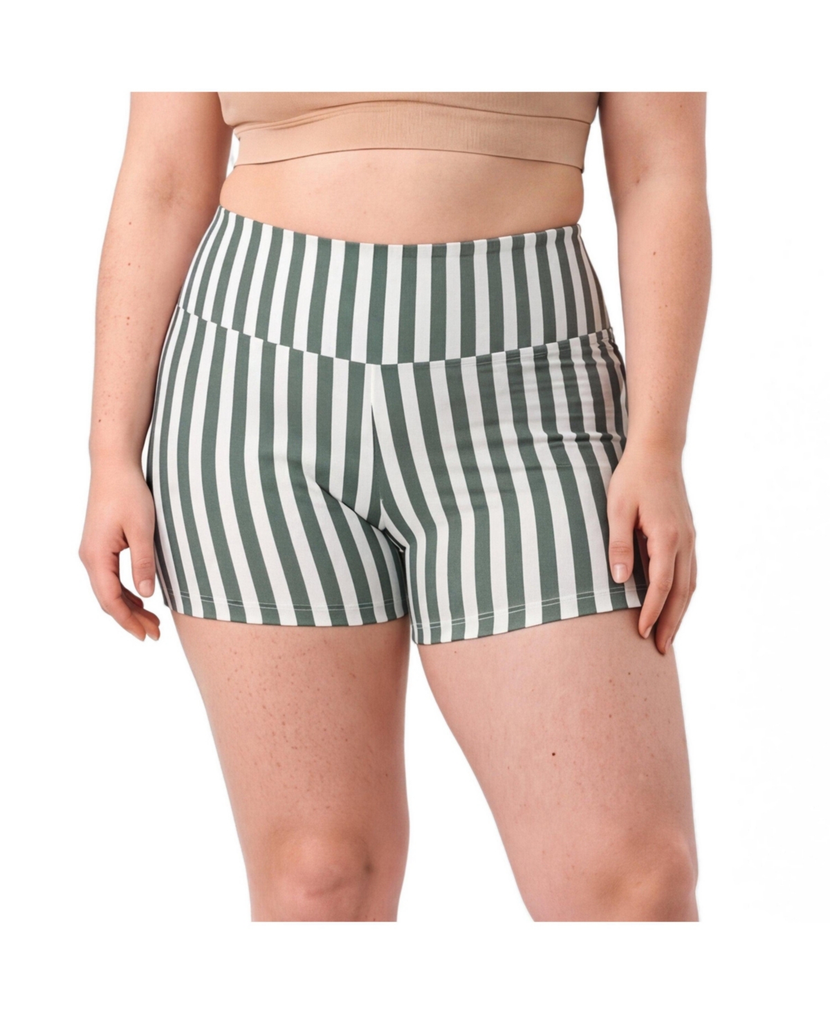 Calypsa Plus Size Swim Shorts - Sage green stripes