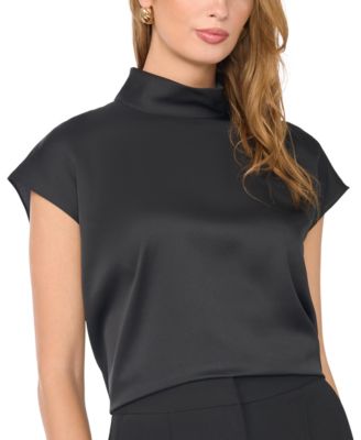 Women's Mock Neck Short-Sleeve Satin Blouse
