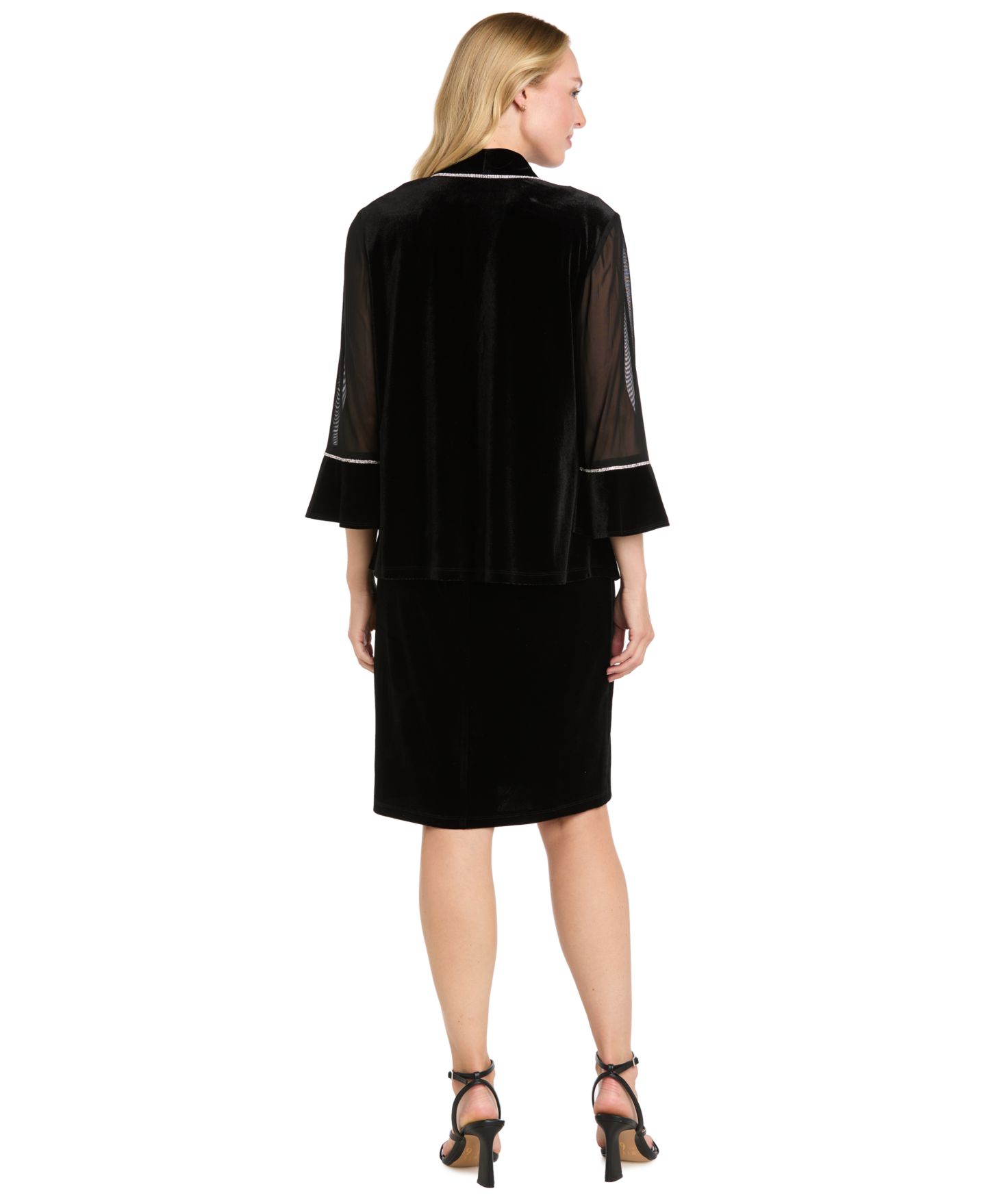 Женские платья R & M Richards Rhinestone Scoop Neck Velvet Jacket and Dress, 2-Piece Set, цвет: Чёрный — фото 4