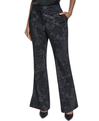 Women's Wide Leg Floral-Print Jacquard Pants