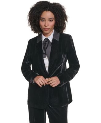 Women's KL2038 Velvet Shoulder-Padded Blazer