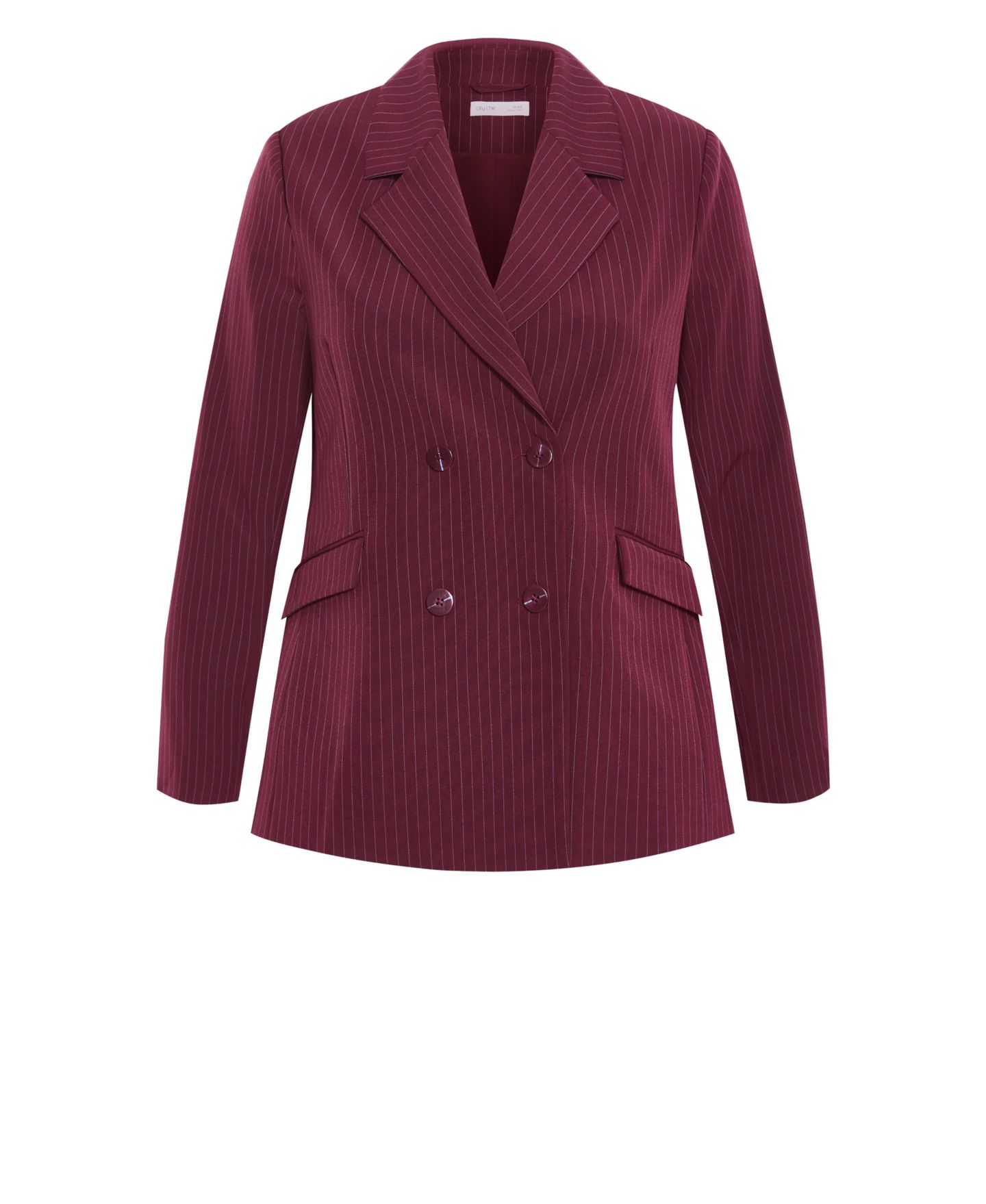 Женский пиджак CITY CHIC Plus Size Cora Double-Breasted Stripe Blazer, цвет: Ягодный / Синий — фото 4