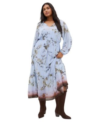 Plus Size Love Floral-Print Long-Sleeve Maxi Dress