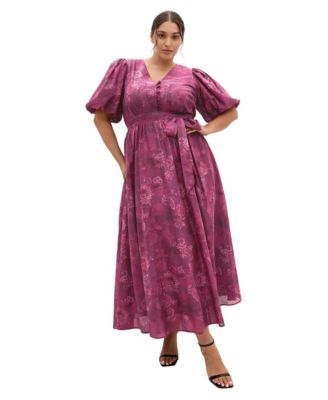 Plus Size Eternal Love Floral Puff-Sleeve Maxi Dress