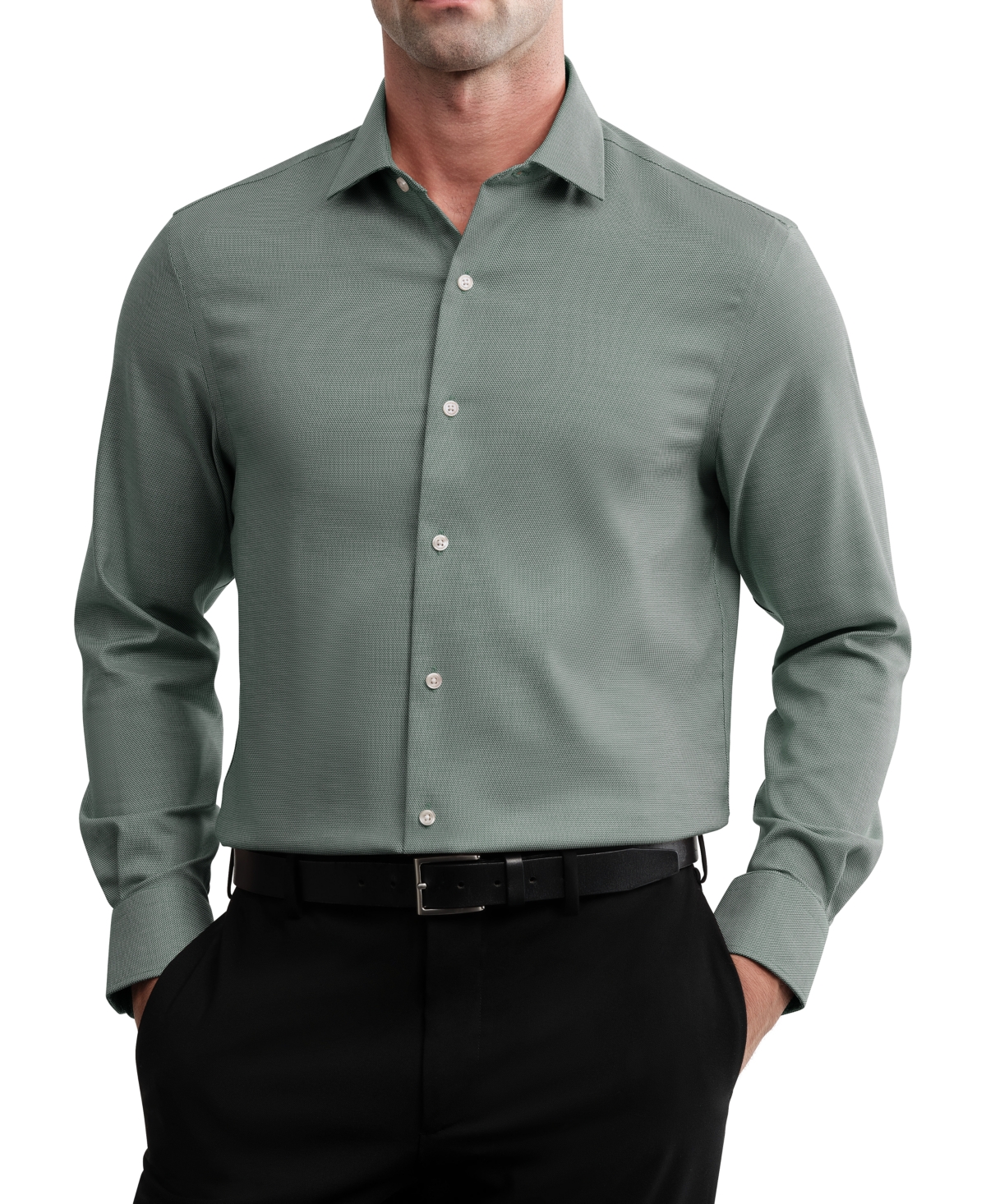 Tommy Hilfiger Men's Flex Stretch Classic-Fit Spread-Collar Dress Shirt - Hunter Green