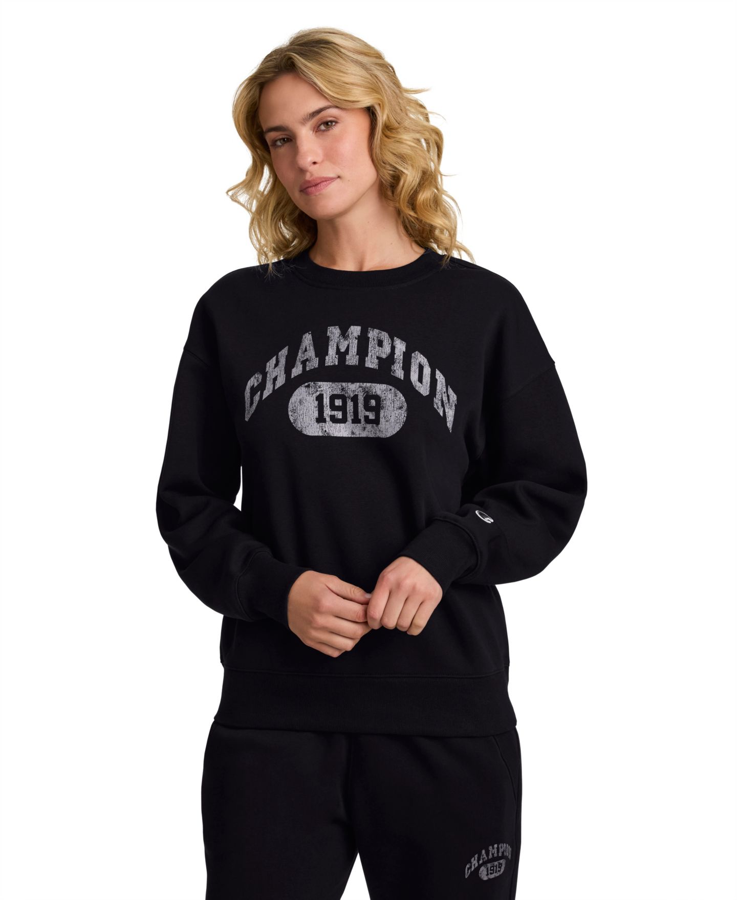 Женский свитшот Champion Powerblend Graphic Fleece, цвет: Чёрный — фото 3