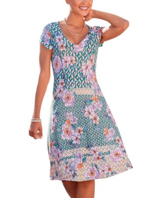 Women's Floral-Print V-Neck A-Line Dress