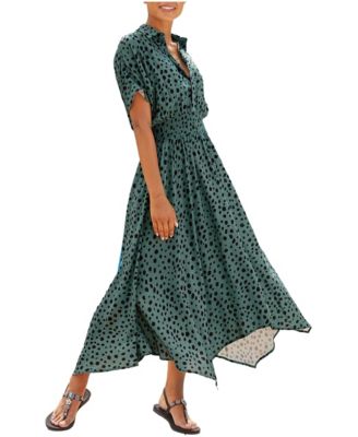 Women's Printed Shirt Collar A-Line Midi Dress