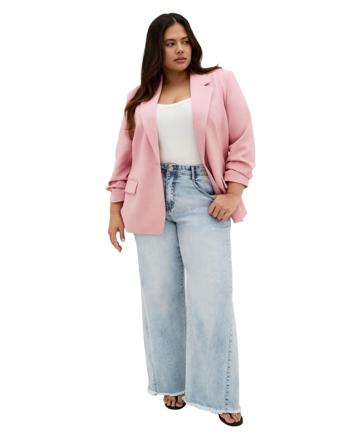 City Chic Plus Imogen Gathered-Elbow-Sleeve Hip-Length Blazer