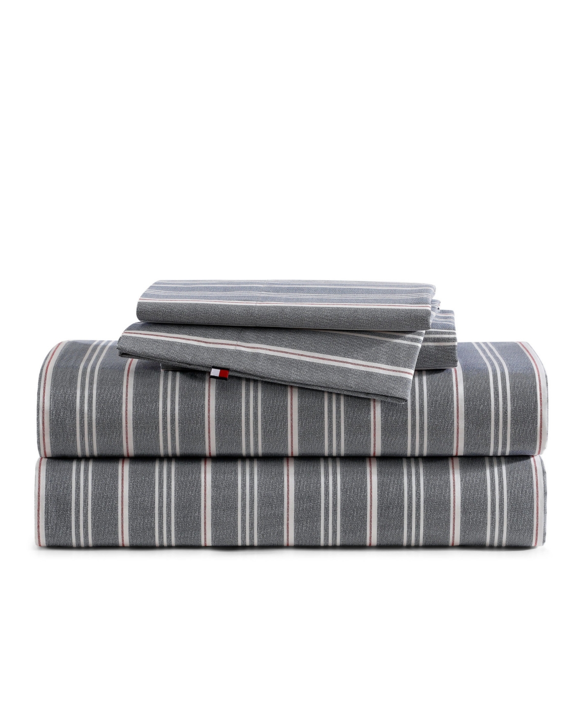 Tommy Hilfiger Printed 200-Thread Count Cotton Percale 3-Pc. Sheet Set, Twin Xl - Sullivan Stripe Gray