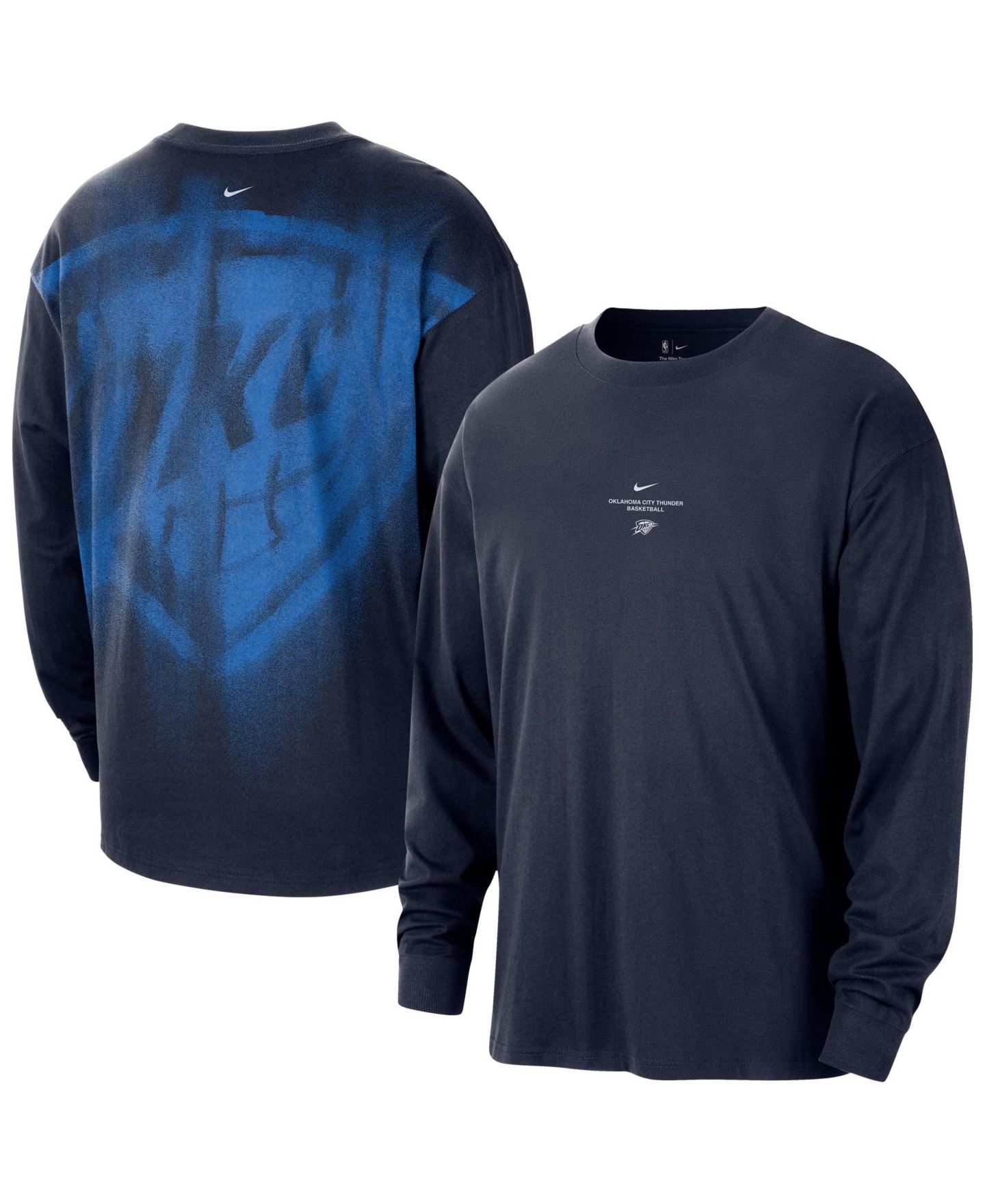 Мужская футболка Nike Navy Oklahoma City Thunder 2026 Standard Issue Pre-Game Performance Long Sleeve — фото 1