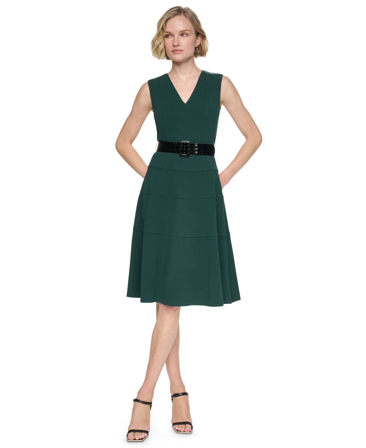 Женское платье DKNY Petite Sleeveless V-Neck A-Line, цвет: Malachite — фото 1