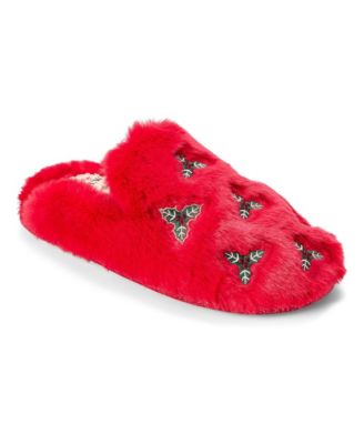 Women's Holiday Fur Shaped Tab Scuff Slippers