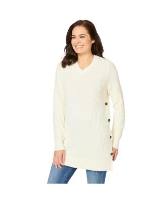 Women's Within Side Button V-Neck Waffle Knit Sweater