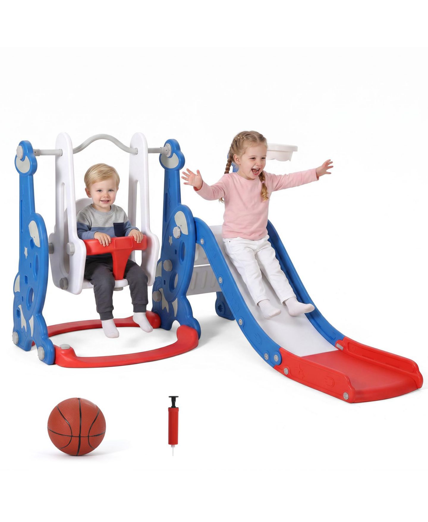 Детский игровой набор homfan Multi-Function Indoor Slide and Swing Play Set with Basketball Hoop, Ages 1+, цвет: Синий — фото 1