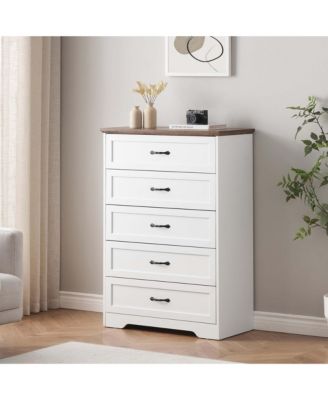 Farmhouse 6-Drawer Wood Dresser Chest with Metal Handles Water-Resistant Surface Anti-Tip Safety for Bedroom Hallway Entryway