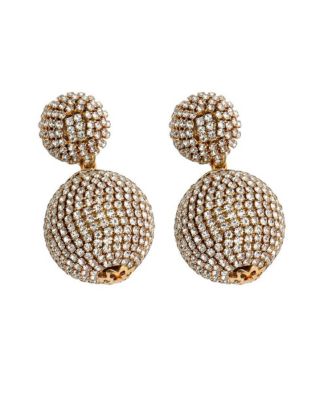 Women's Gold-Tone Crystal Pave Double-Ball Drop Earrings