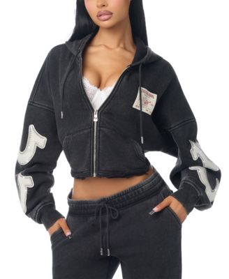 Women's Classic Full-Zip Cropped Cotton-Blend Hoodie