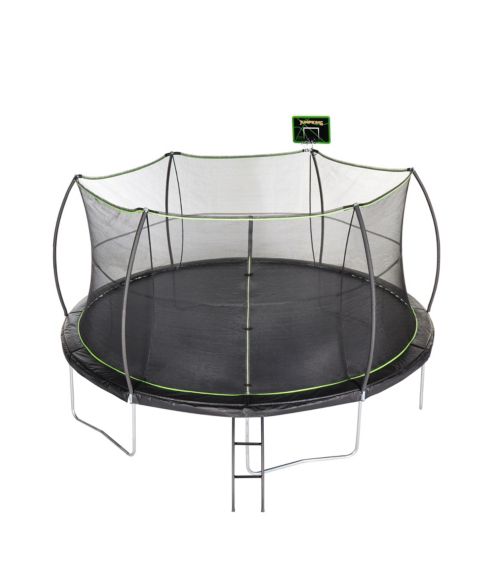Детская игрушка JumpKing 15ft Heavy-Duty Trampoline with Basketball Hoop and Safety Enclosure, 800 lb Static Weight Capacity, Ages 6+, цвет: Чёрный / Лаймовый зелёный