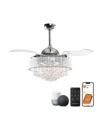 42 Glam Crystal Chandelier Smart Ceiling Fan with Light and Remote, App Control, Voice Control