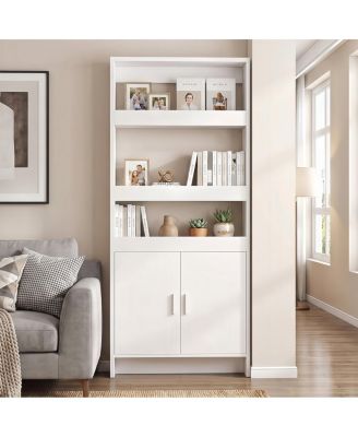 70 Inch Tall White Storage Cabinet with 3 Tier Shelves and 2 Doors