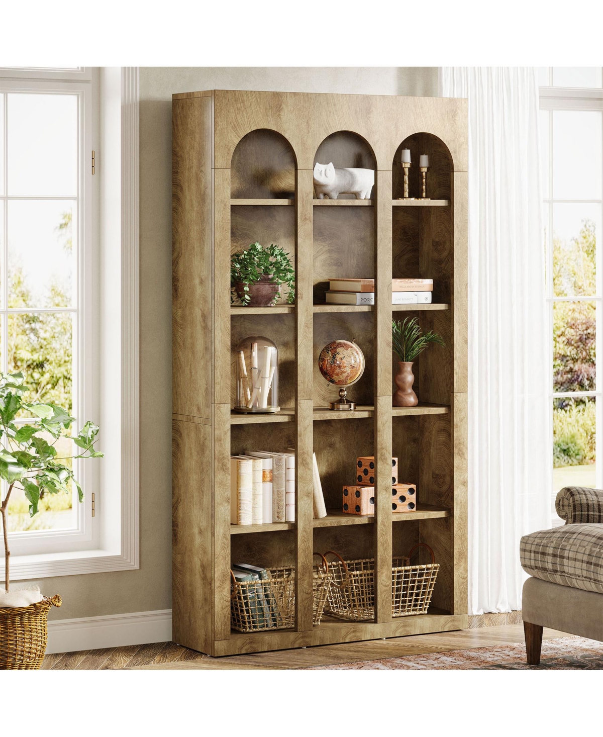 Tribesigns 5-Tier Farmhouse Bookshelf, 70.87 Inch Rustic Wood Bookcase - Light brown
