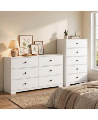 Modern Farmhouse Dresser Set – 5-Drawer Chest and 6-Drawer Dresser, Spacious Storage, Waterproof Matte Finish, Anti-Tip Safety for Bedroom