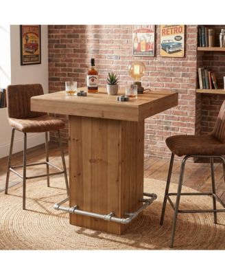 31.5" Square Solid Wood Counter Height Pub Table with Metal Footrest