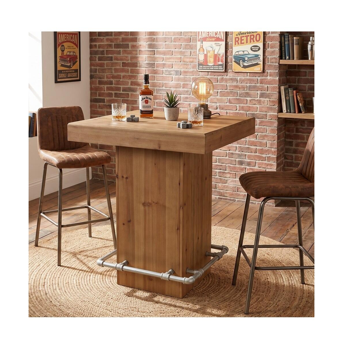 Tribesigns 31.5" Square Solid Wood Counter Height Pub Table with Metal Footrest