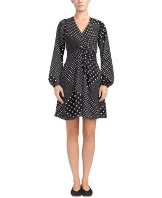 Women's Solenne Polka-Dot V-Neck Long-Sleeve Dress