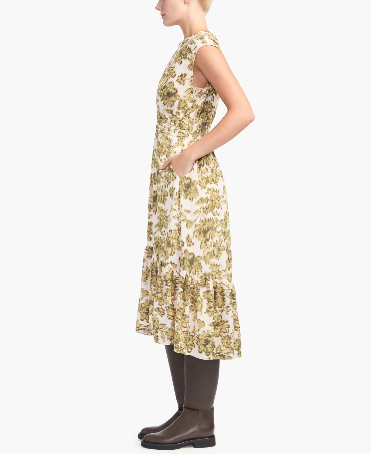 Женское платье Derek Lam 10 Crosby Eloria Floral-Print V-Neck Midi, цвет: Зелёный с принтом — фото 2