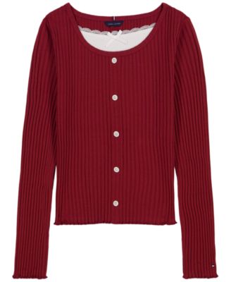 Girls' 7-16 Fooler Ribbed Lace-Trim Long-Sleeve Top