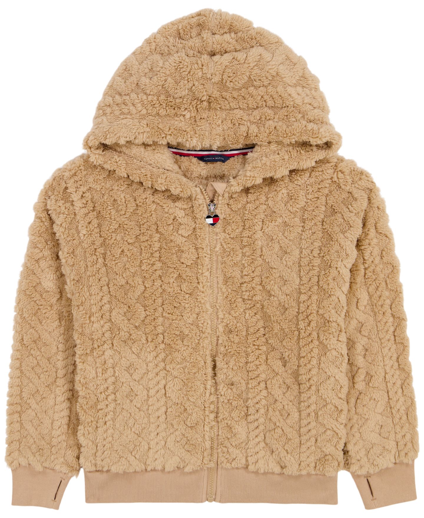 Худи Tommy Hilfiger Full-Zip Cable-Knit Sherpa для девочек, цвет: Верблюжий — фото 1