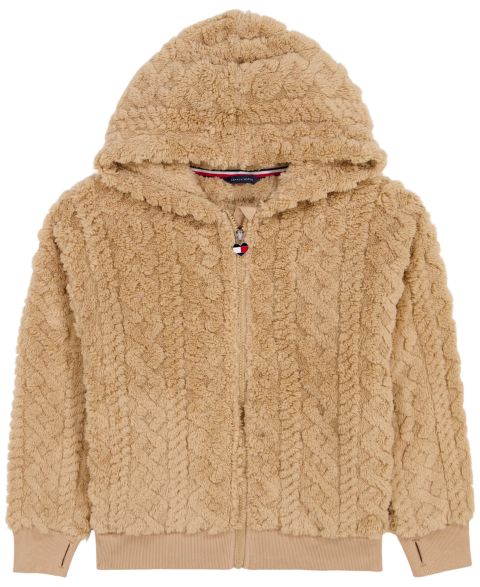 Худи Tommy Hilfiger Full-Zip Cable-Knit Sherpa для девочек, цвет: Верблюжий