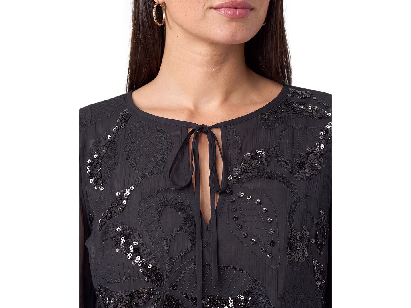 Женская блузка Liverpool Los Angeles Petite Sequin Sheer Peplum, цвет: Чёрный — фото 2